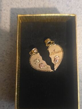 Gold 14k Tone Broken Heart 'Te Amo' Split Pendant Set - Women Jewelry  Gold 14k